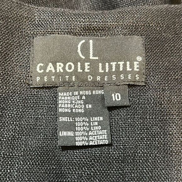Vintage Carole Little Elegant linen Dress with Embroidered Neckline size 10P - Picture 6 of 8